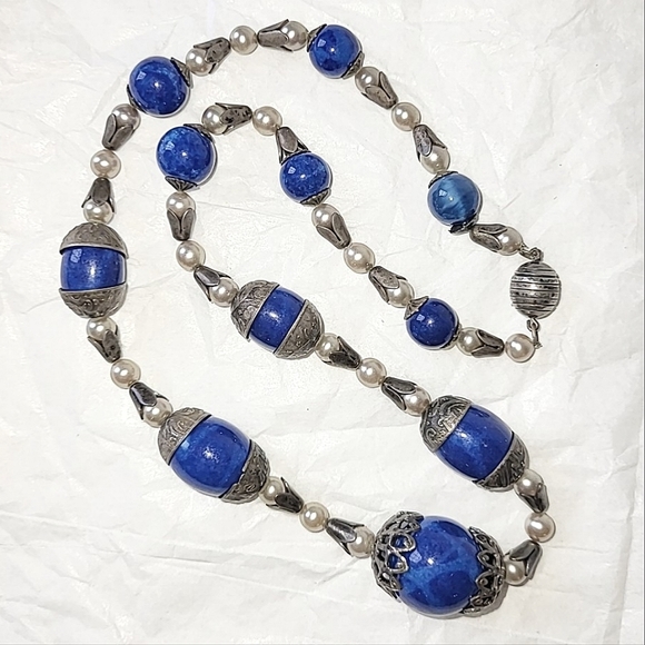 Jewelry - CZECH ART DECO FAUX LAPIS BEAD NECKLACE